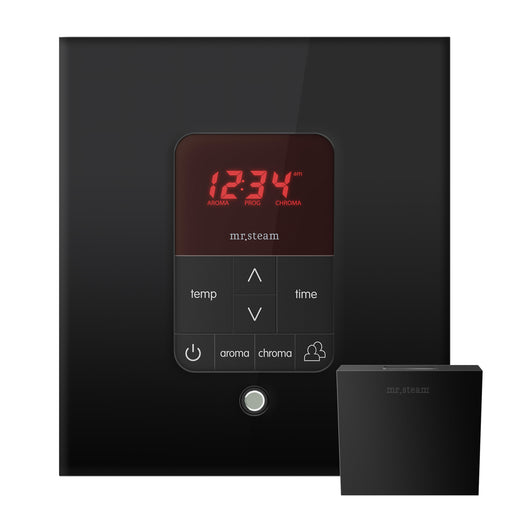 iTempoPlus Square Steam Shower Control in Matte Black with Polished Chrome Bezel