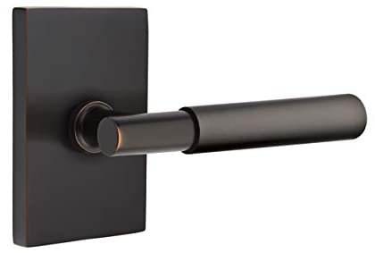 Emtek Privacy Set, CF Mechanism, Modern Rectangular Rosette, Myles Lever, Satin Brass