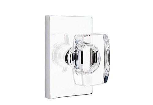 Emtek Privacy Set, Modern Rectangle Rosette, Modern Windsor Crystal Knob (Satin Brass)