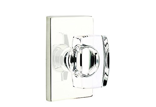 Emtek Privacy Set, Modern Rectangle Rosette, Modern Windsor Crystal Knob (Satin Brass)