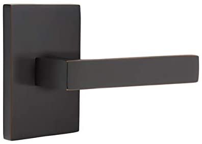 EMTEK Modern Rectangular Rosette Dummy, Pair with Matching Finish Dumont Lever - Choice of 7 Finishes - 5052DTUS10B - Oil Rubbed Bronze (US10B)