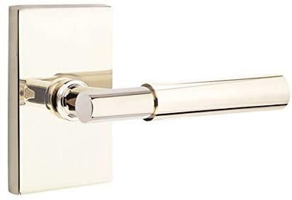 Emtek Privacy Set, CF Mechanism, Modern Rectangular Rosette, Myles Lever, Satin Brass