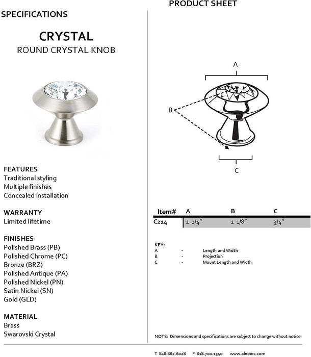 Swarovski Crystal 1 1/4" Crystal Knob