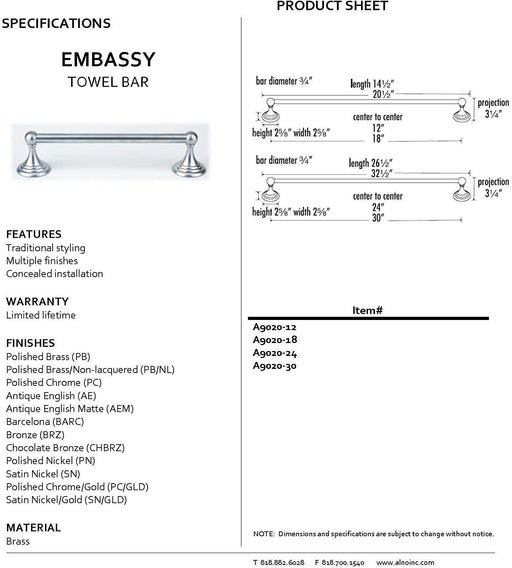 Embassy Bath 24" Towel Bar