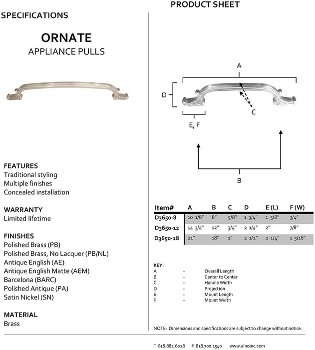 Ornate 12" Appliance Pull