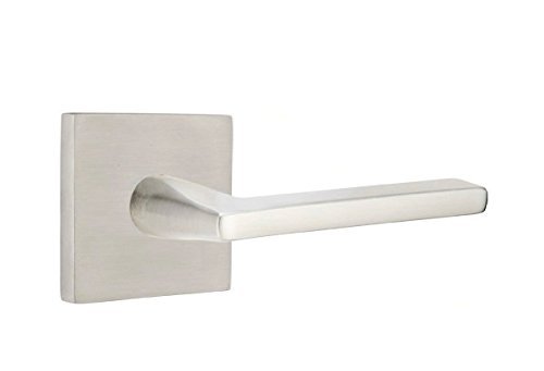 Emtek Privacy, Square Rosette, Helios Lever, Brushed Stainless Steel, RH