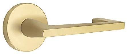 EMTEK Disk Rosette Passage Set with Matching Finish Argos Lever - Choice of Left/Right Handing and 7 Finishes - 5109AGRHUS4 - Right Handed (RH) - Satin Brass (US4)