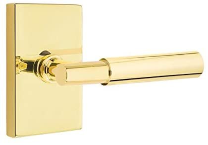 Emtek Privacy Set, CF Mechanism, Modern Rectangular Rosette, Myles Lever, Satin Brass